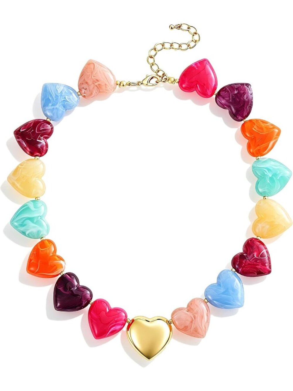 Women's Colourfull Acrylic Chunky Heart Choker Necklace Trendy Statement Jewelry